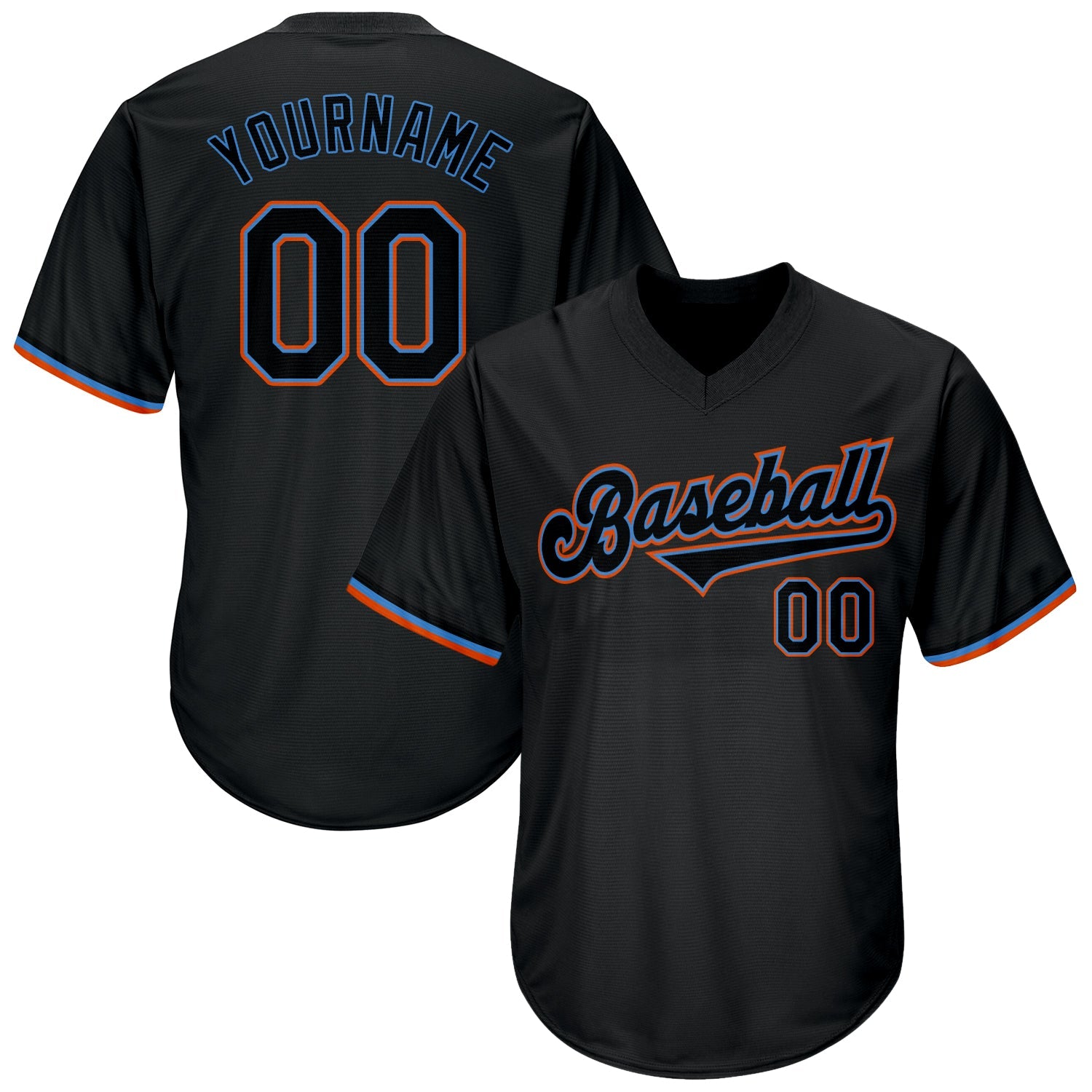 Custom Black Black-Powder Blue Authentic Throwback Rib-Knit Baseball Jersey Shirt - Main View