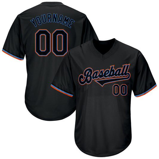 Custom Black Black-Powder Blue Authentic Throwback Rib-Knit Baseball Jersey Shirt - Main View