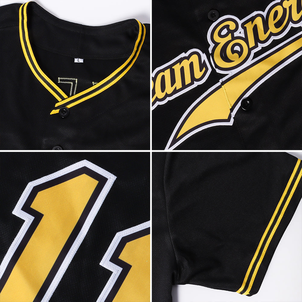 Custom Black Gold-White Authentic Baseball Jersey view 6