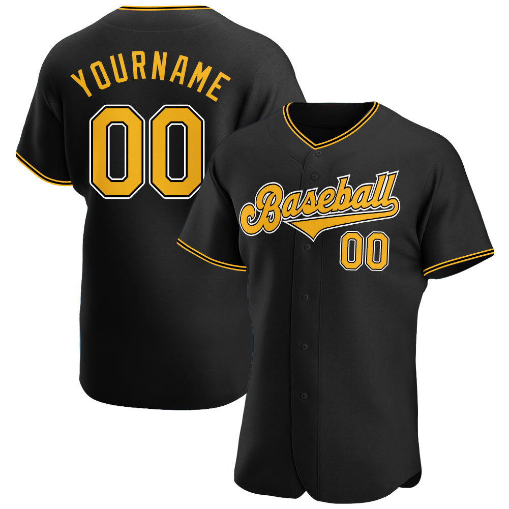 Custom Black Gold-White Authentic Baseball Jersey - Main View