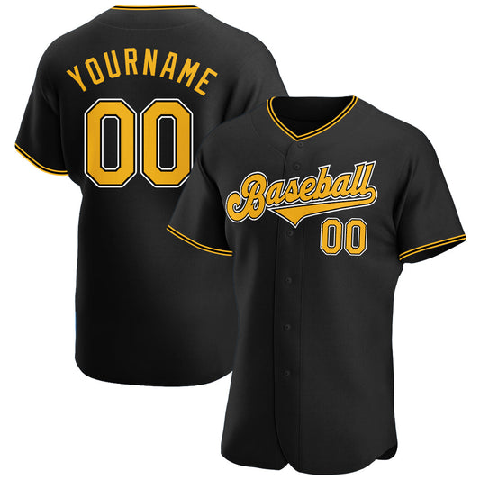 Custom Black Gold-White Authentic Baseball Jersey - Main View