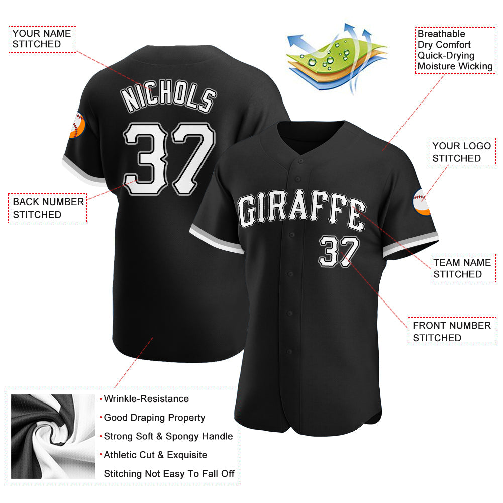 Custom Black White-Gray Authentic Baseball Jersey view 3
