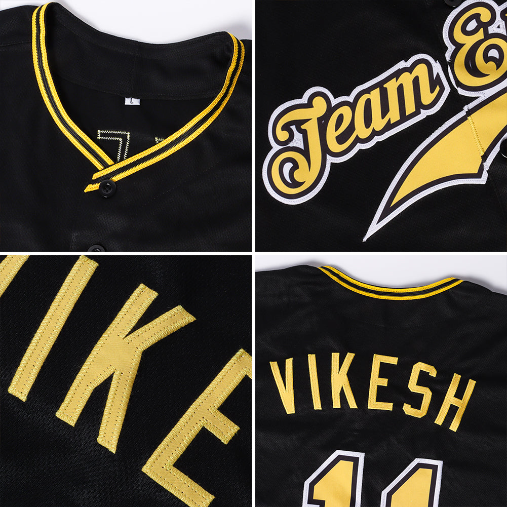 Custom Black Gold-Black Authentic Baseball Jersey view 6
