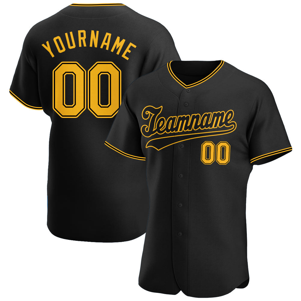 Custom Black Gold-Black Authentic Baseball Jersey - Main View