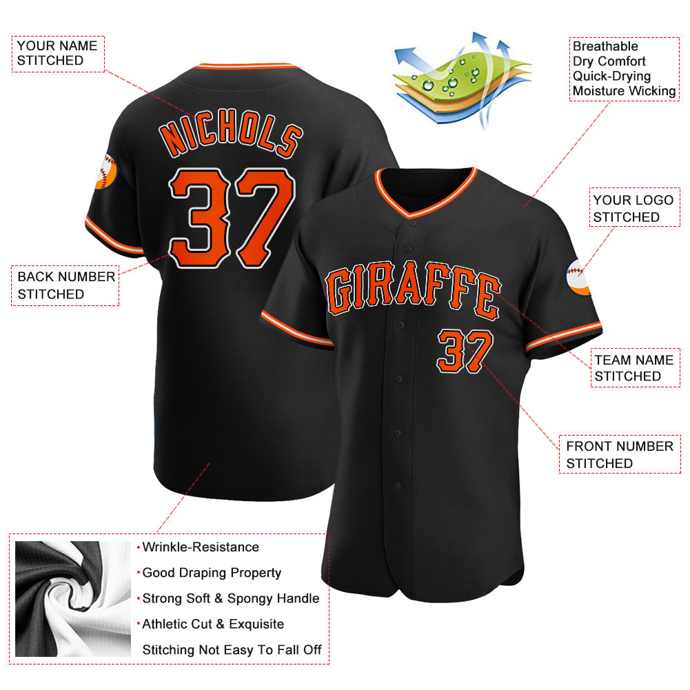 Custom Black Orange-White Authentic Baseball Jersey view 3