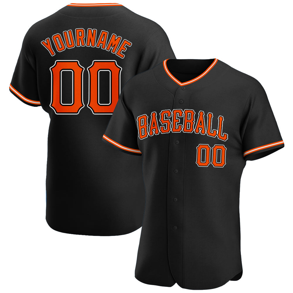 Custom Black Orange-White Authentic Baseball Jersey - Main View