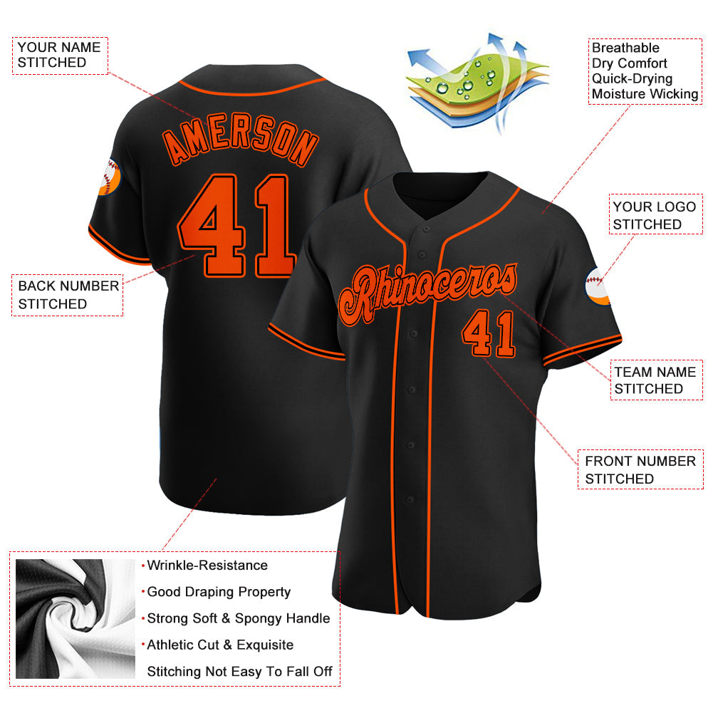 Custom Black Orange-Black Authentic Baseball Jersey view 3