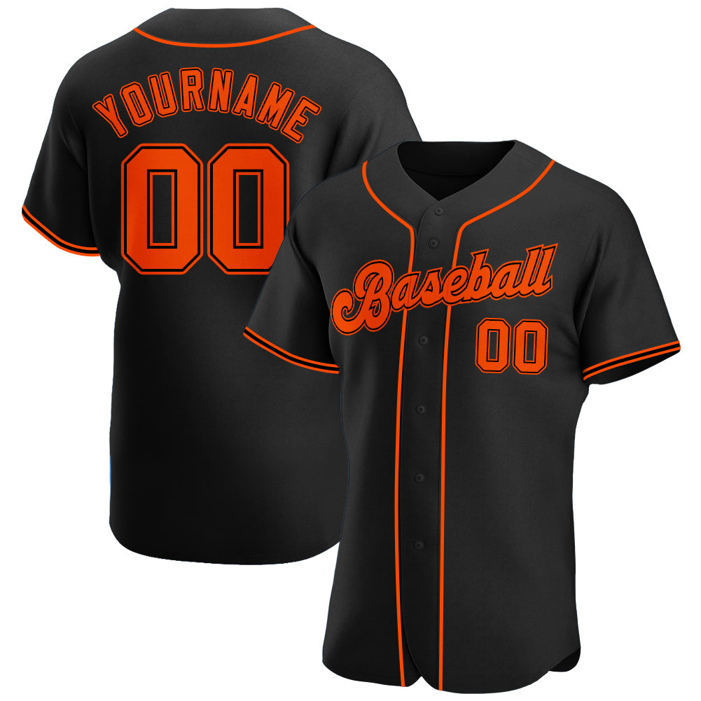 Custom Black Orange-Black Authentic Baseball Jersey - Main View