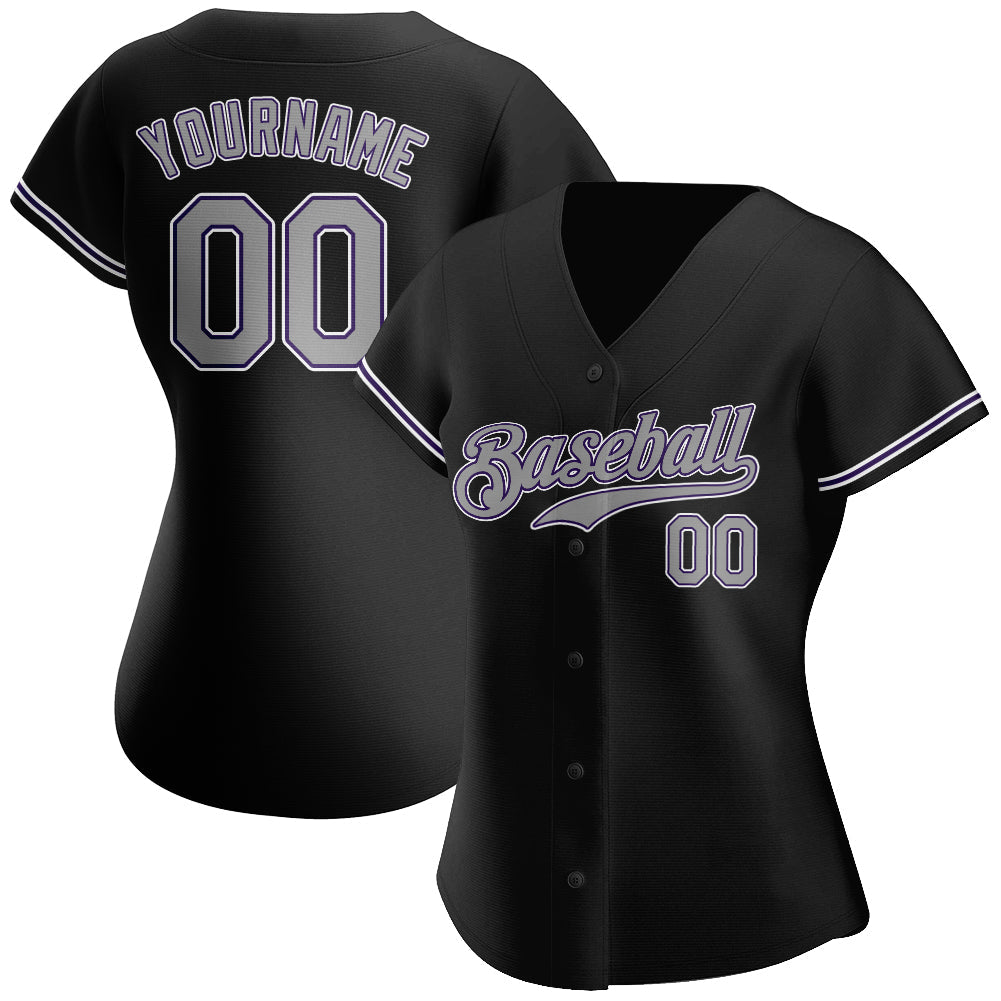 Custom Black Gray-Purple Authentic Baseball Jersey view 2