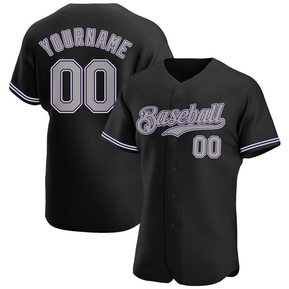 Custom Black Gray-Purple Authentic Baseball Jersey - Main View