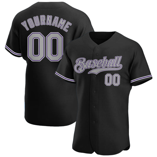 Custom Black Gray-Purple Authentic Baseball Jersey - Main View