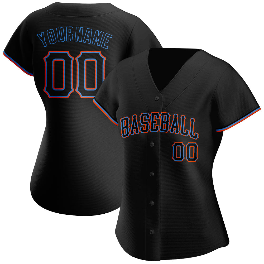 Custom Black Black-Powder Blue Authentic Baseball Jersey view 2