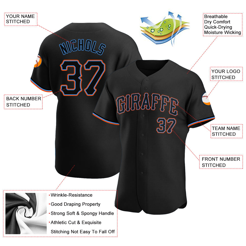 Custom Black Black-Powder Blue Authentic Baseball Jersey view 3
