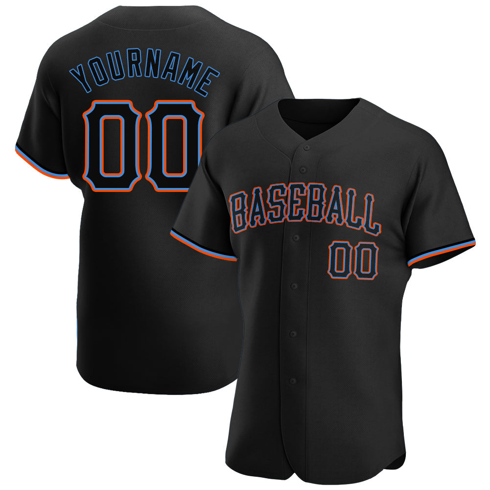 Custom Black Black-Powder Blue Authentic Baseball Jersey - Main View