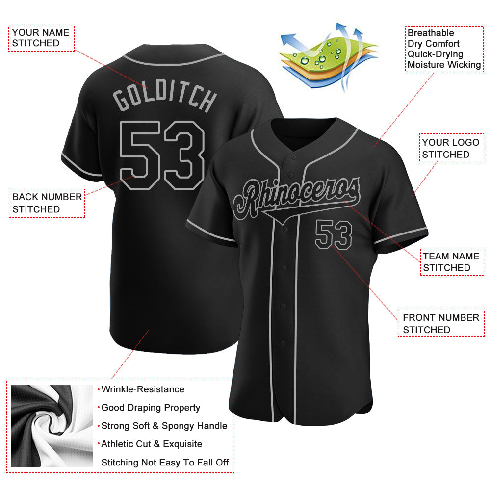 Custom Black Black-Gray Authentic Baseball Jersey view 5