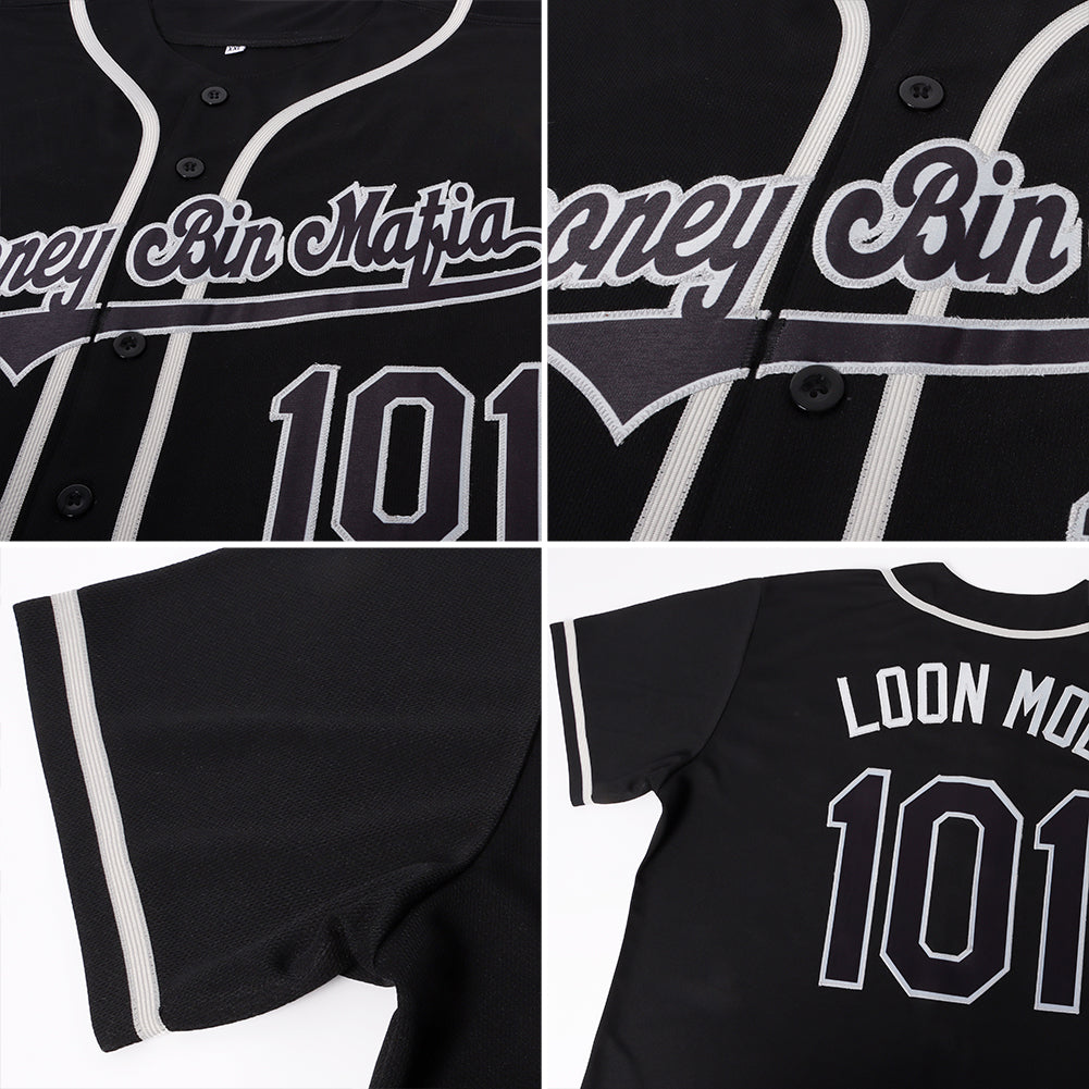 Custom Black Black-Gray Authentic Baseball Jersey view 3