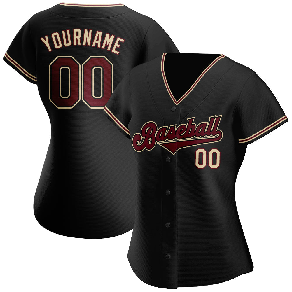 Custom Black Crimson-City Cream Authentic Baseball Jersey view 2