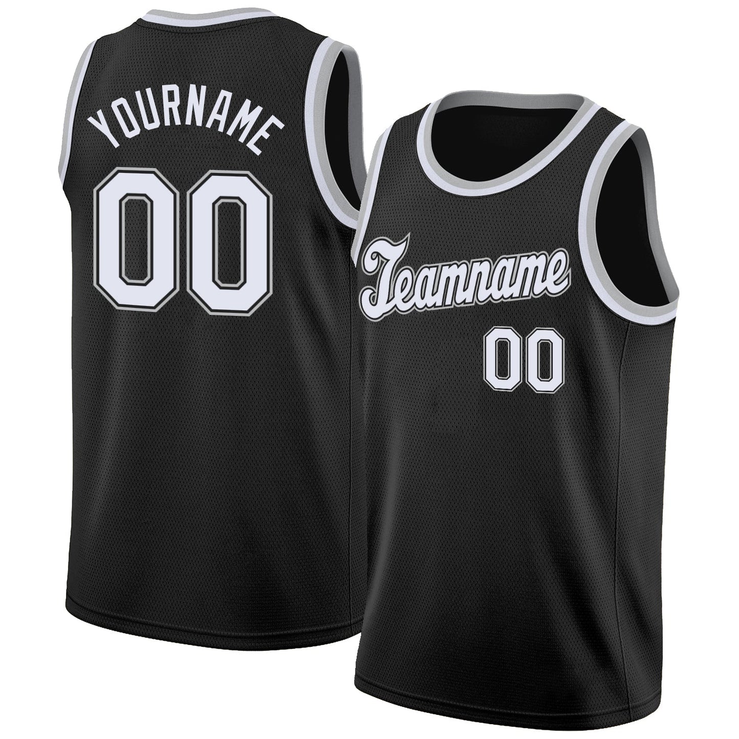 Custom Black White-Gray Round Neck Rib-Knit Basketball Jersey - Main View
