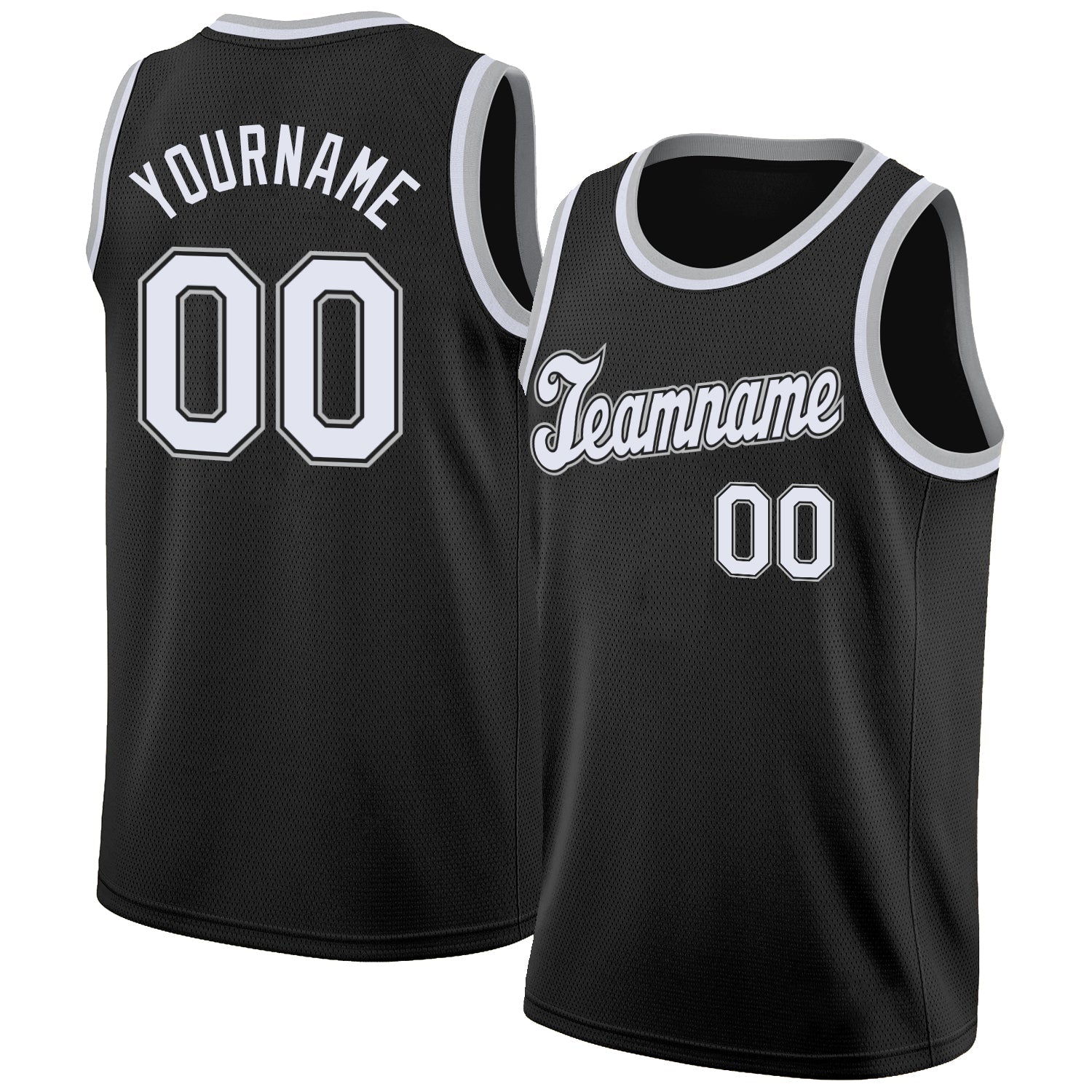 Custom Black White-Gray Round Neck Rib-Knit Basketball Jersey - Main View