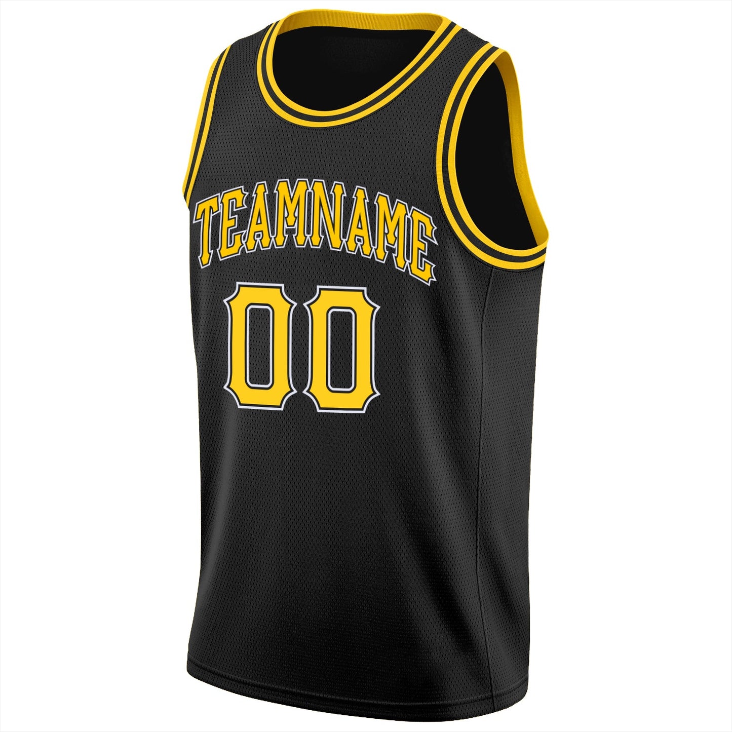 Custom Black Gold-White Round Neck Rib-Knit Basketball Jersey view 7