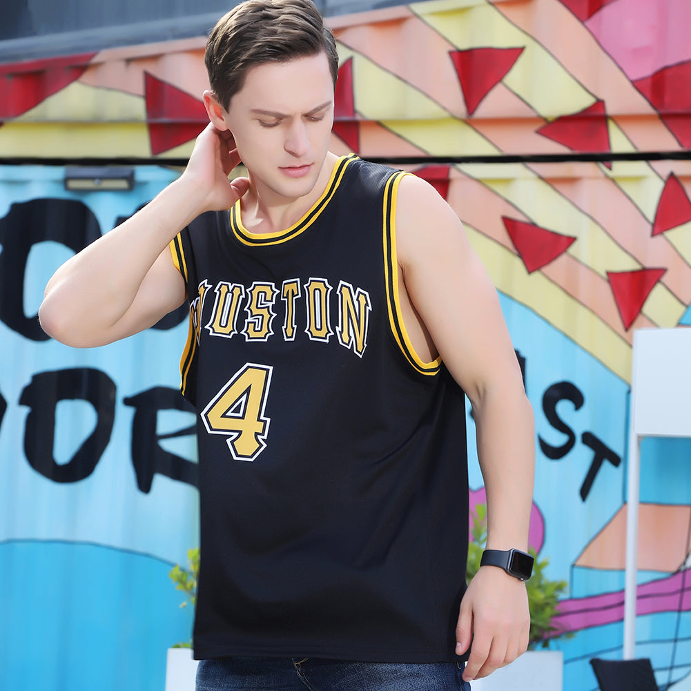 Custom Black Gold-White Round Neck Rib-Knit Basketball Jersey view 5