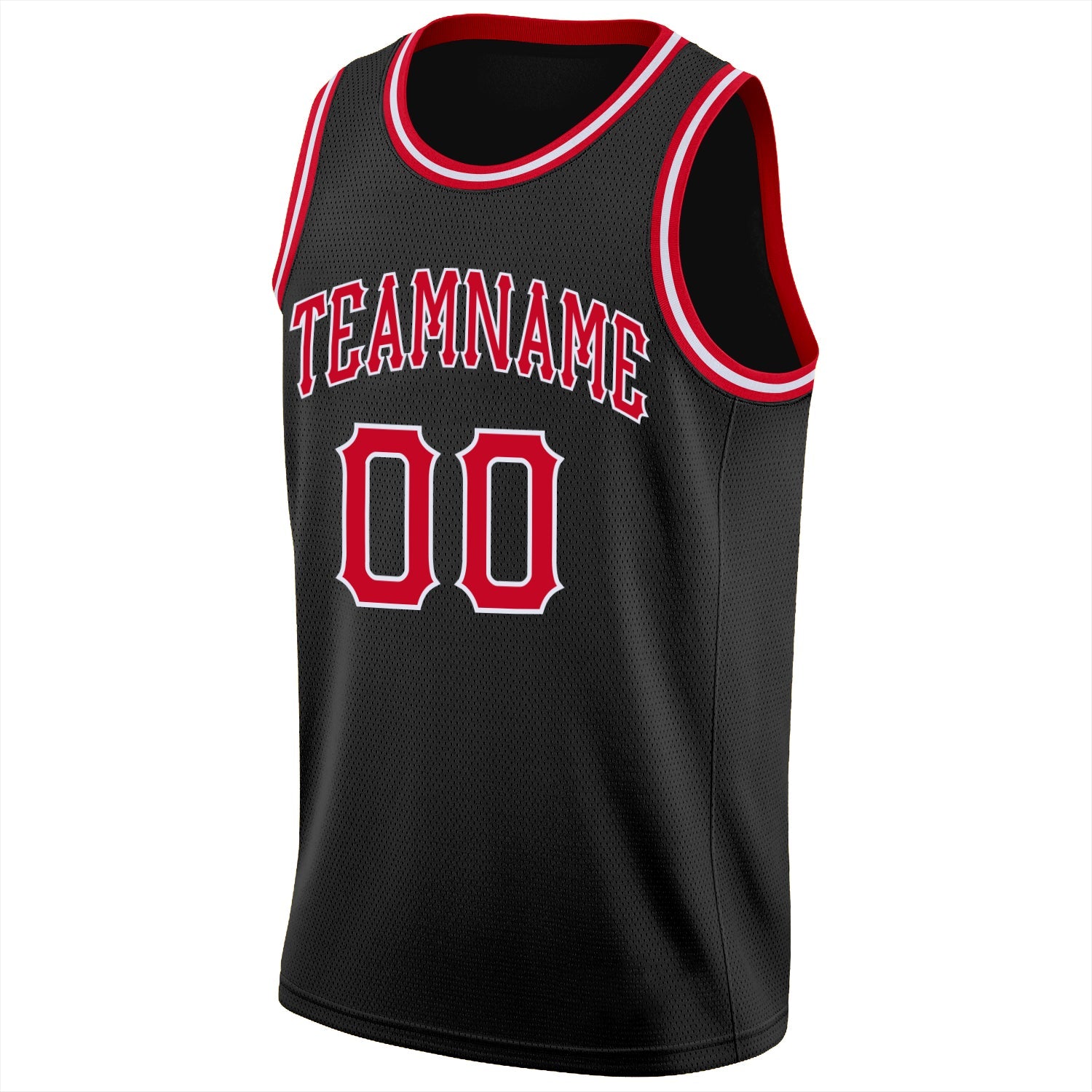 Custom Black Red-White Round Neck Rib-Knit Basketball Jersey view 5