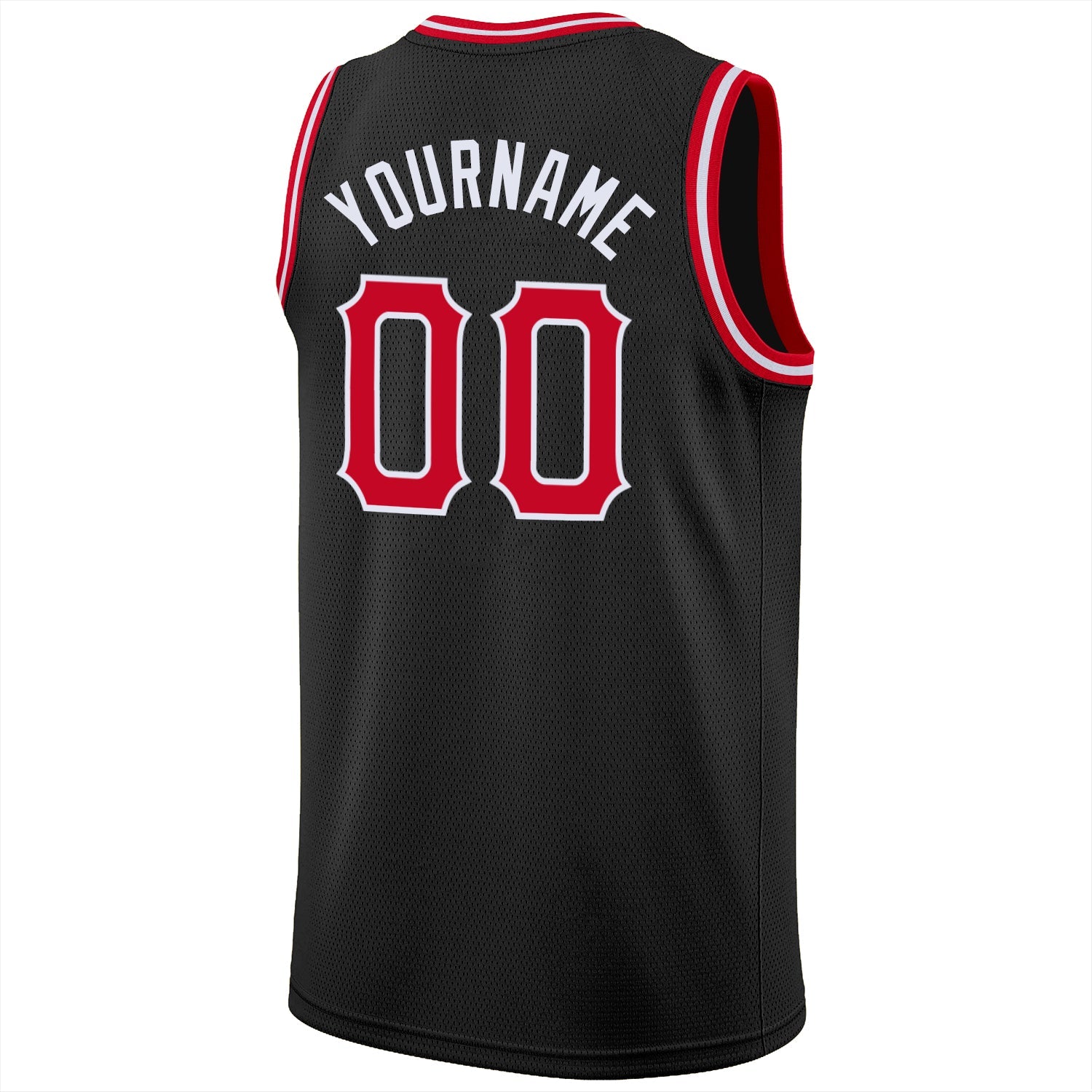 Custom Black Red-White Round Neck Rib-Knit Basketball Jersey view 6