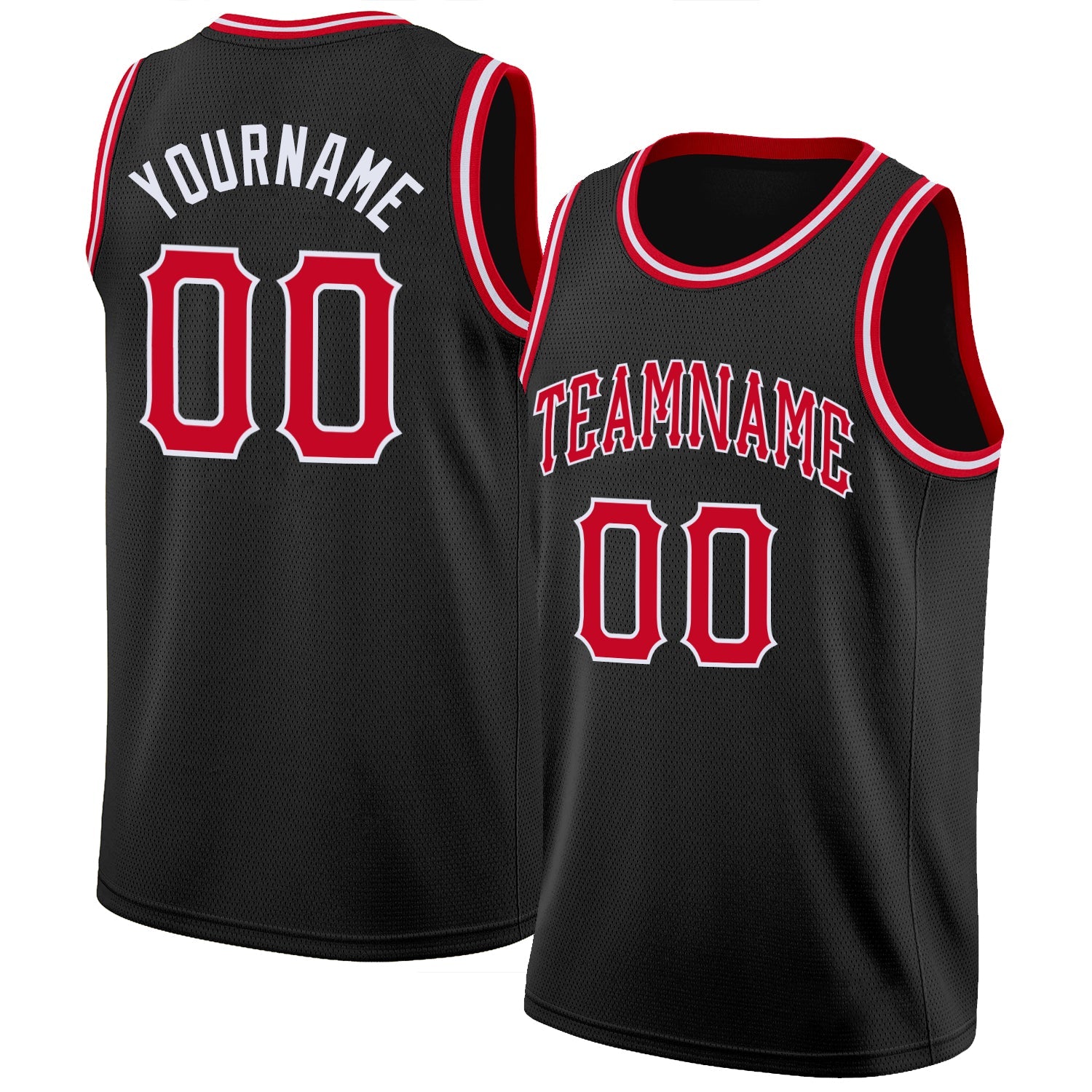 Custom Black Red-White Round Neck Rib-Knit Basketball Jersey - Main View