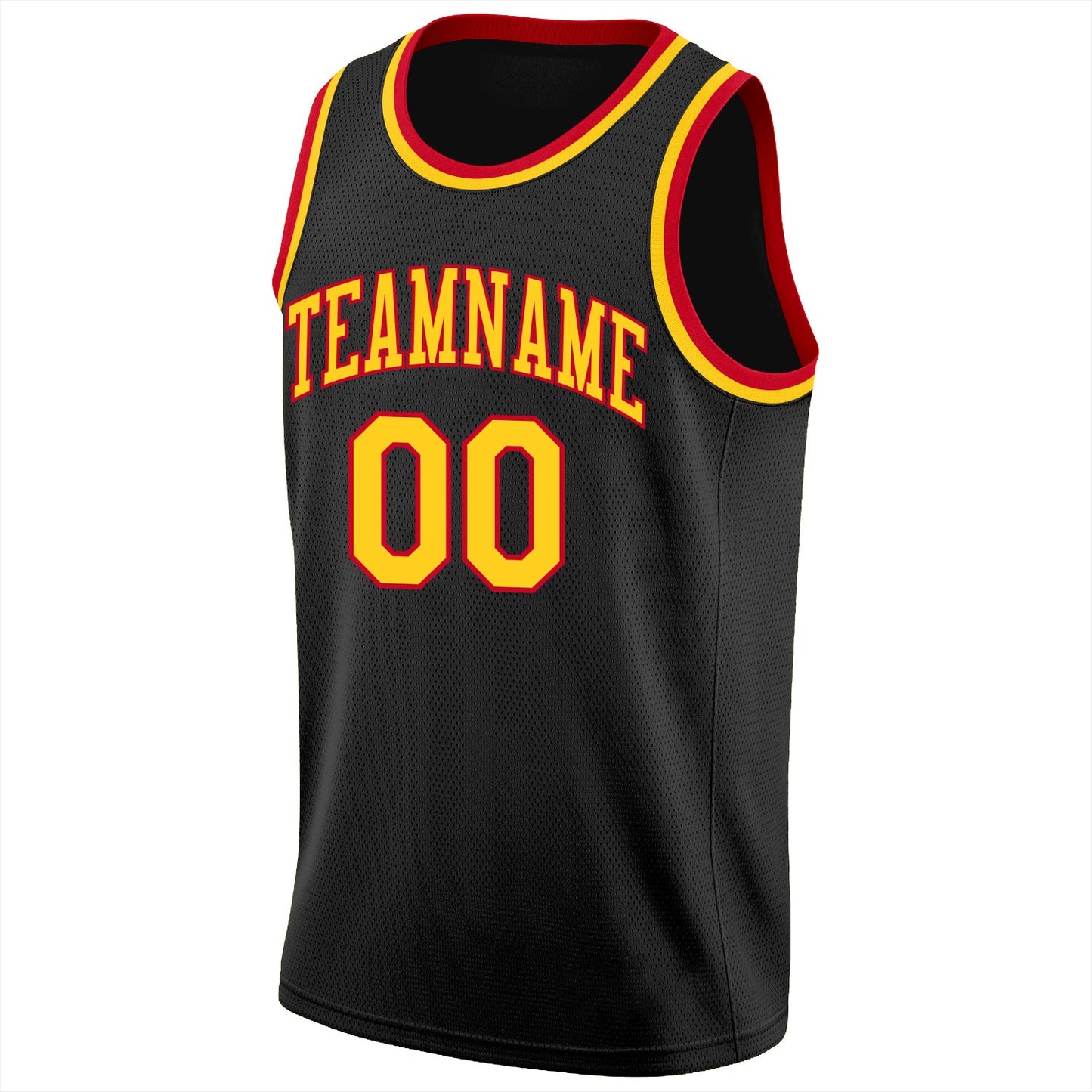 Custom Black Gold-Red Round Neck Rib-Knit Basketball Jersey view 6