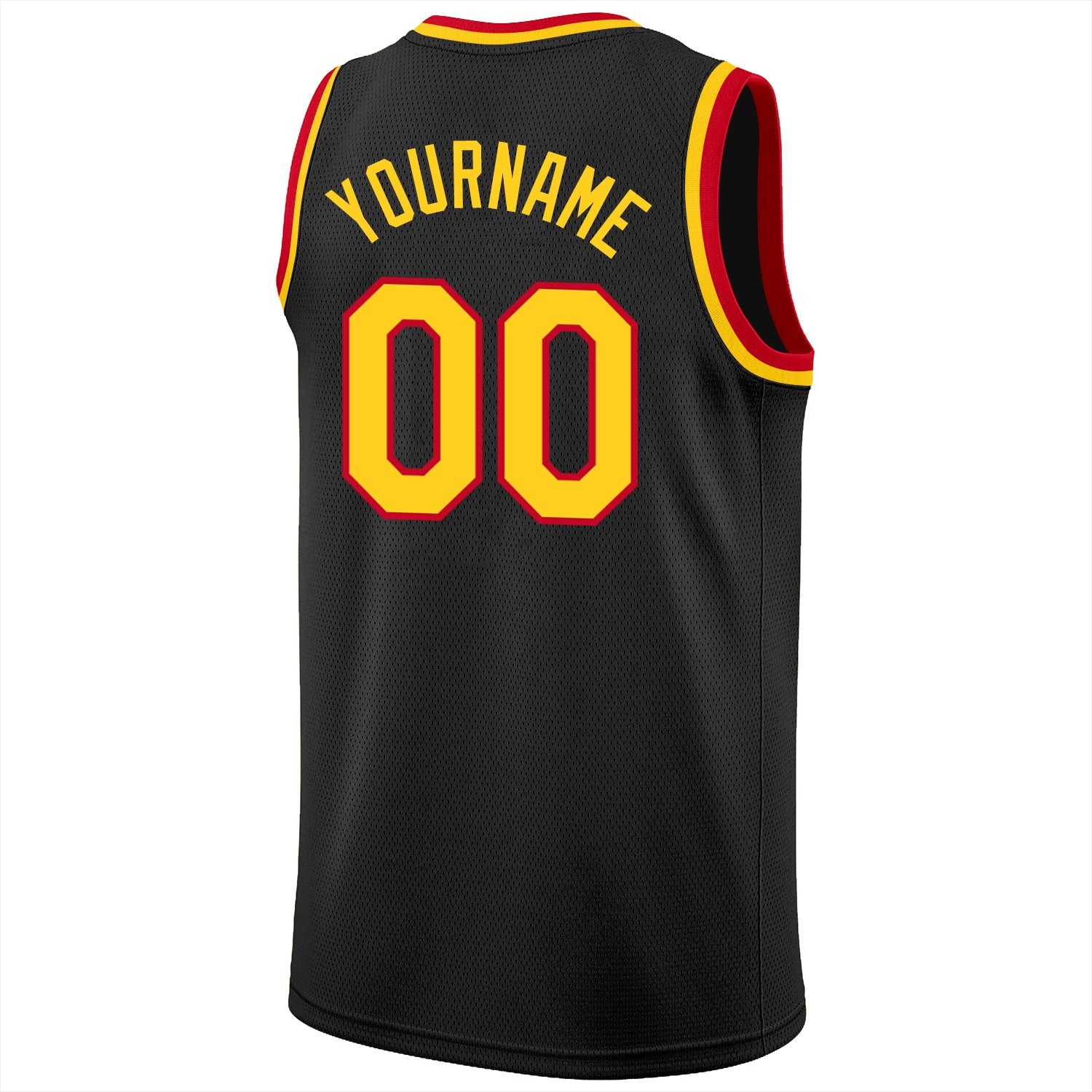 Custom Black Gold-Red Round Neck Rib-Knit Basketball Jersey view 7