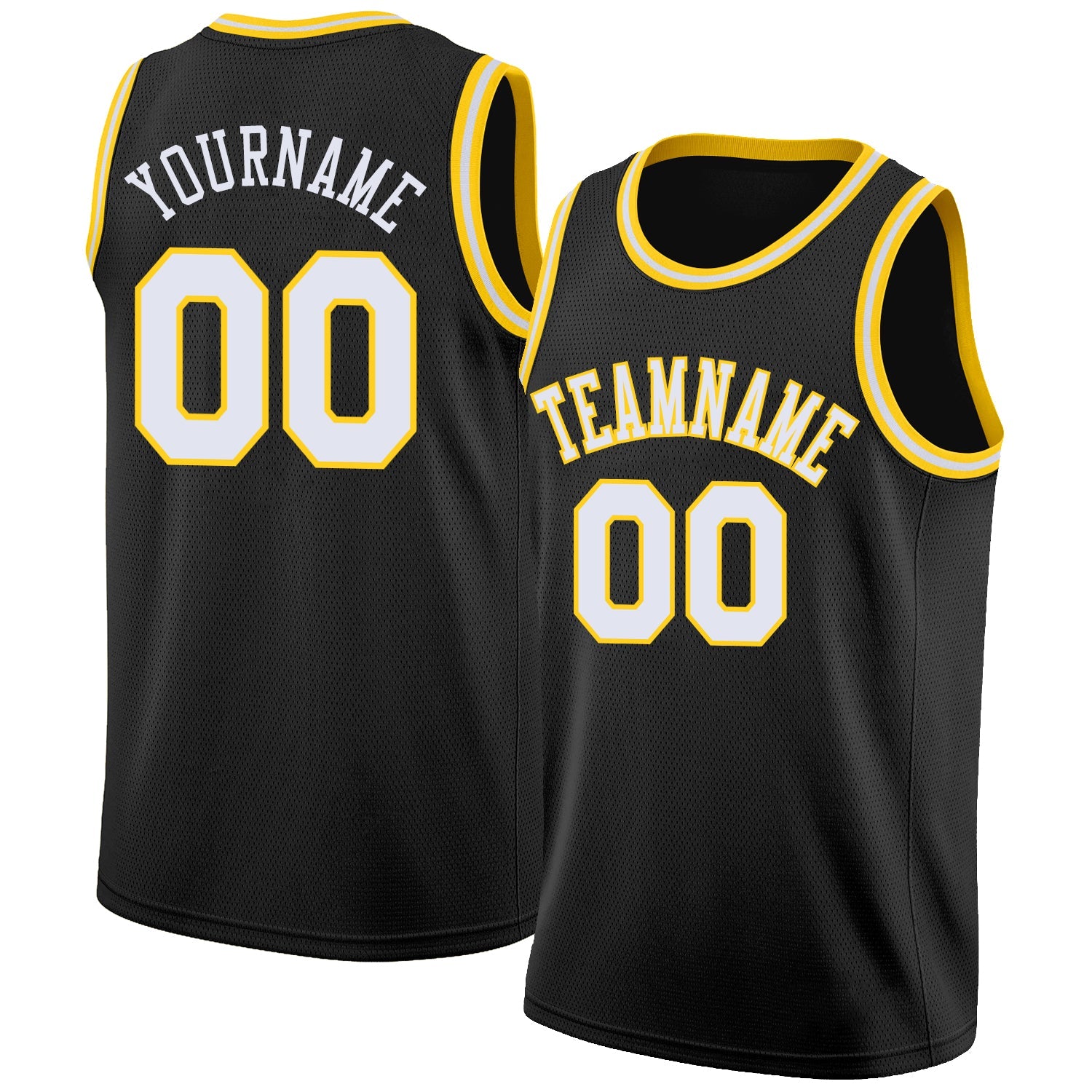 Custom Black White-Gold Round Neck Rib-Knit Basketball Jersey - Main View