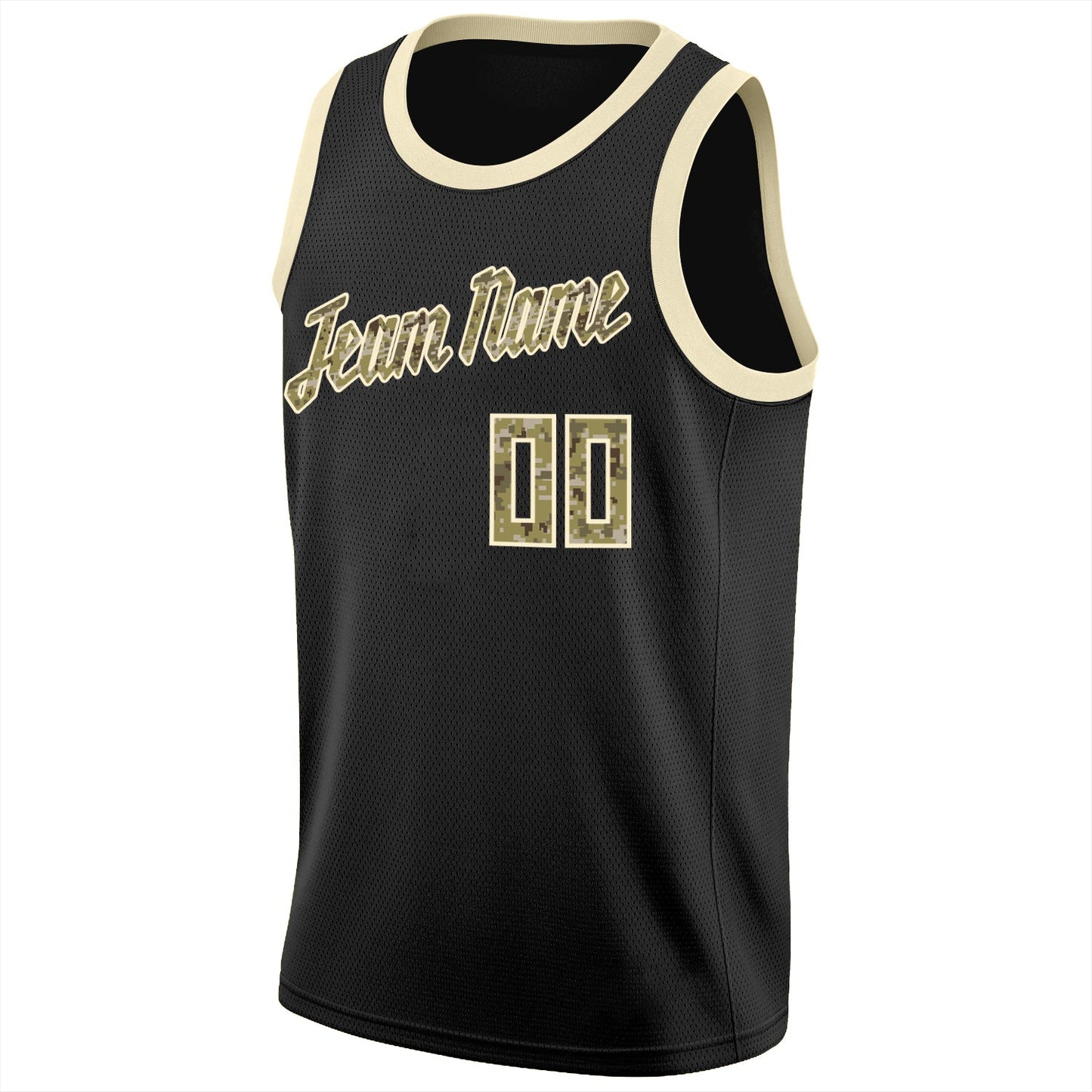 Custom Black Camo-Cream Round Neck Rib-Knit Basketball Jersey view 5