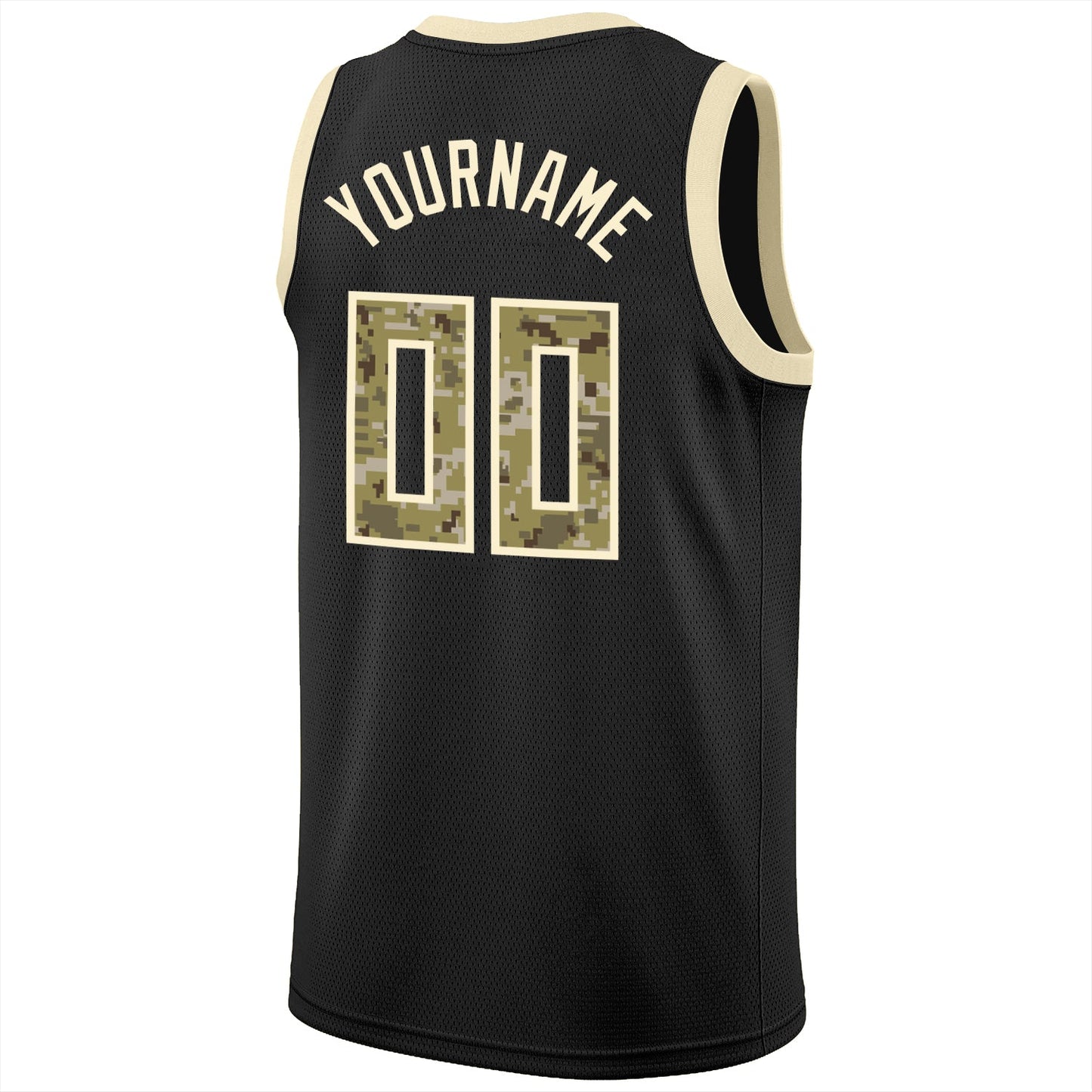 Custom Black Camo-Cream Round Neck Rib-Knit Basketball Jersey view 6