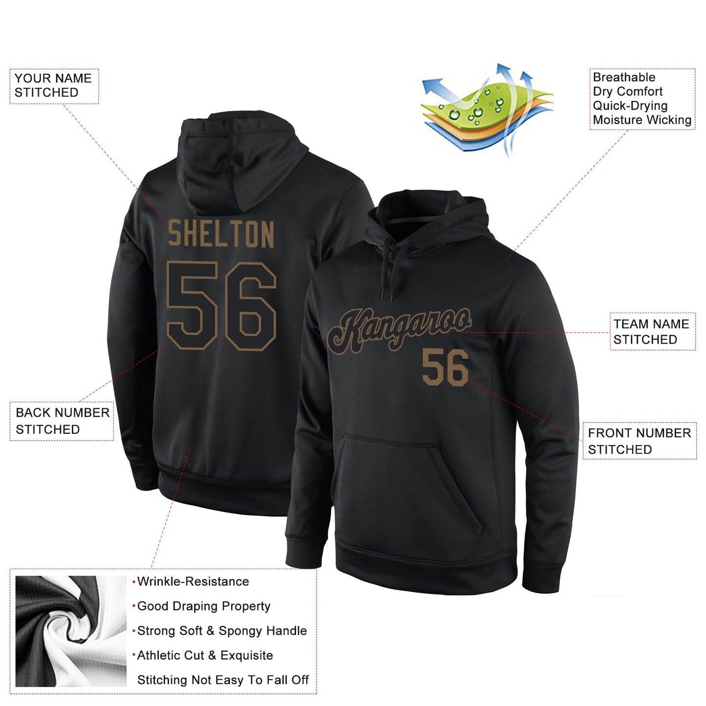 Custom Stitched Black Black-Old Gold Sports Pullover Sweatshirt Hoodie view 4