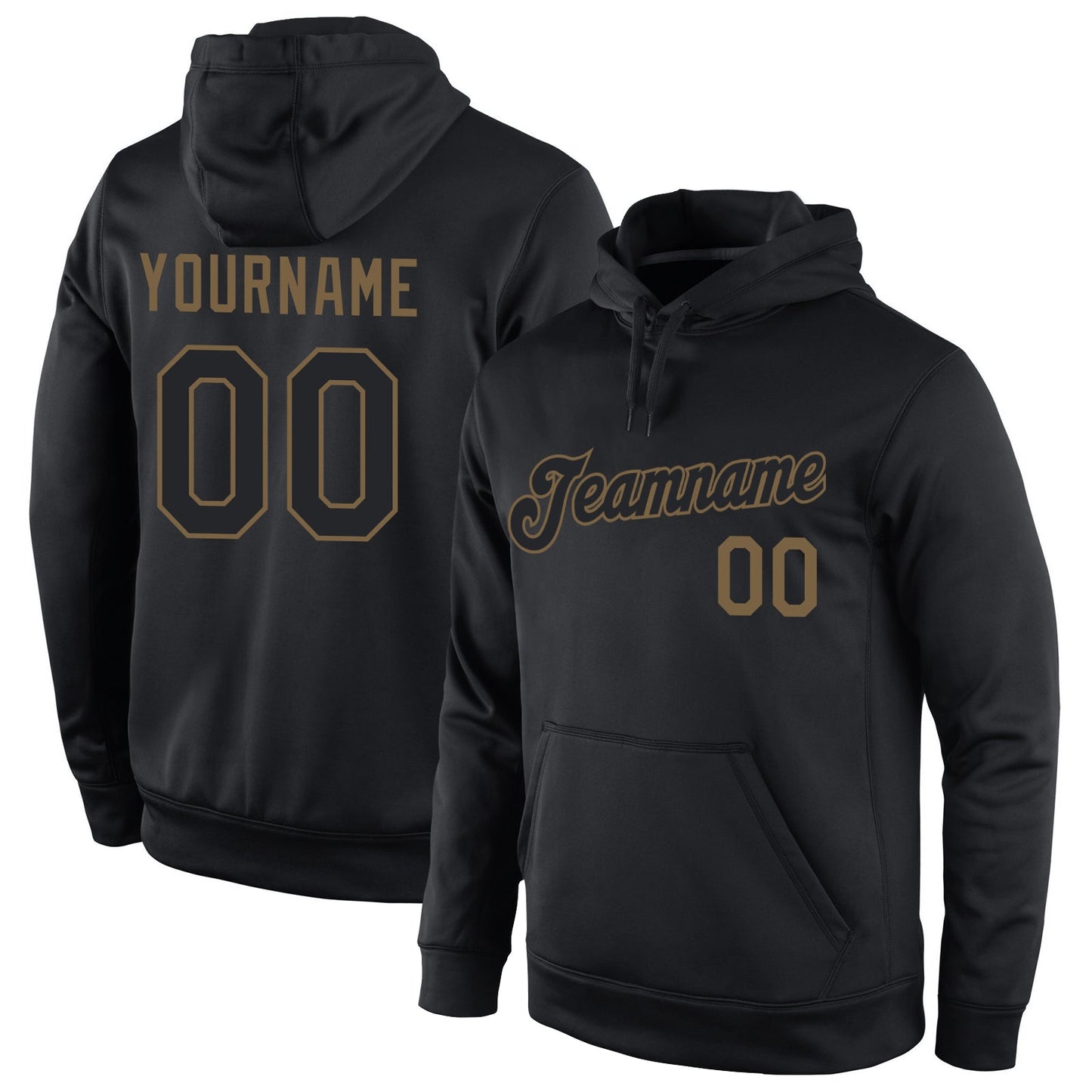 Custom Stitched Black Black-Old Gold Sports Pullover Sweatshirt Hoodie - Main View