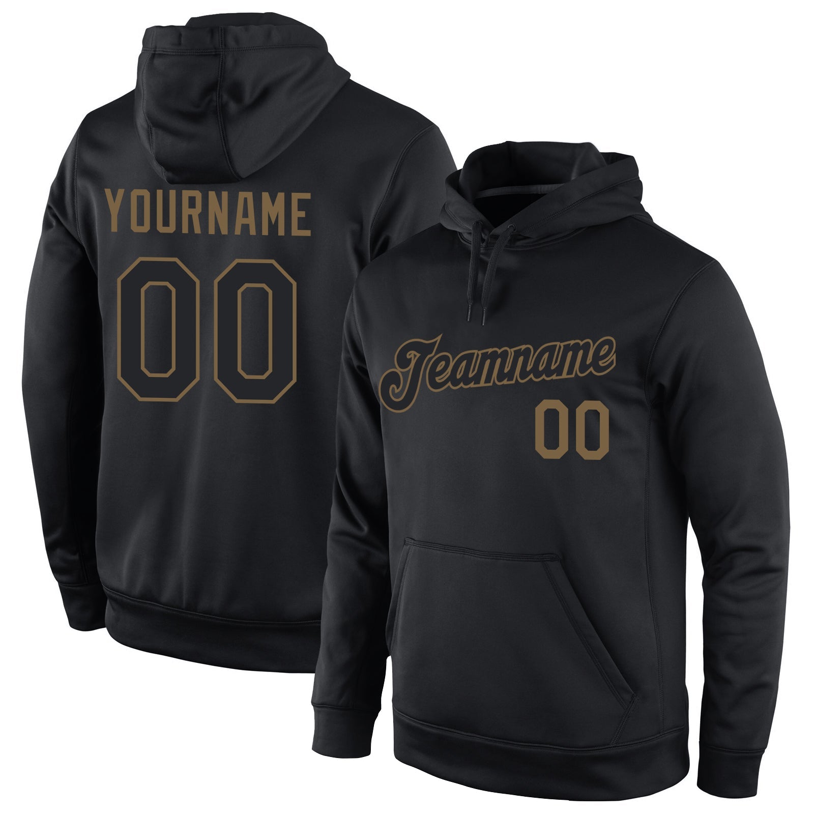 Custom Stitched Black Black-Old Gold Sports Pullover Sweatshirt Hoodie - Main View