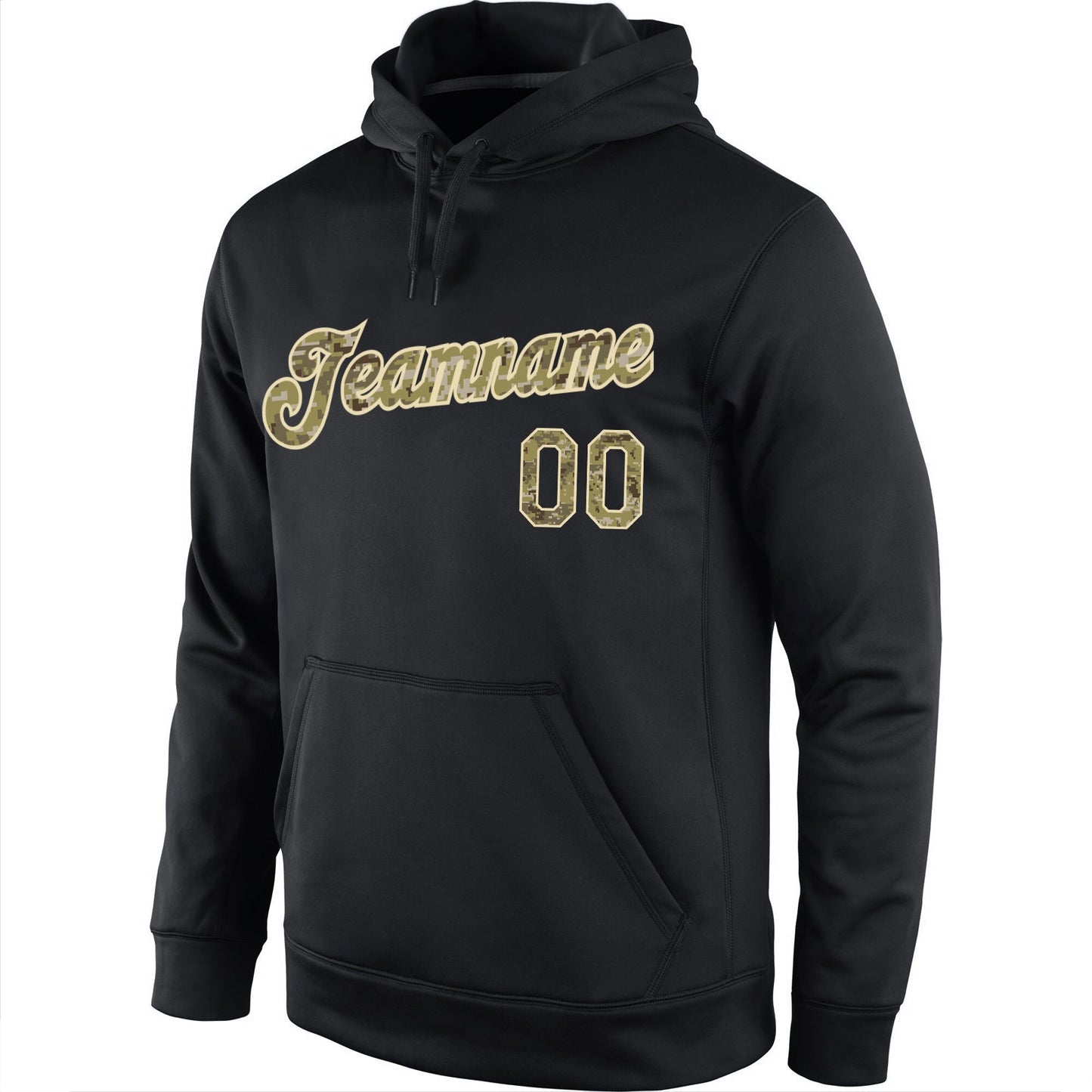 Custom Stitched Black Camo-Cream Sports Pullover Sweatshirt Hoodie view 2