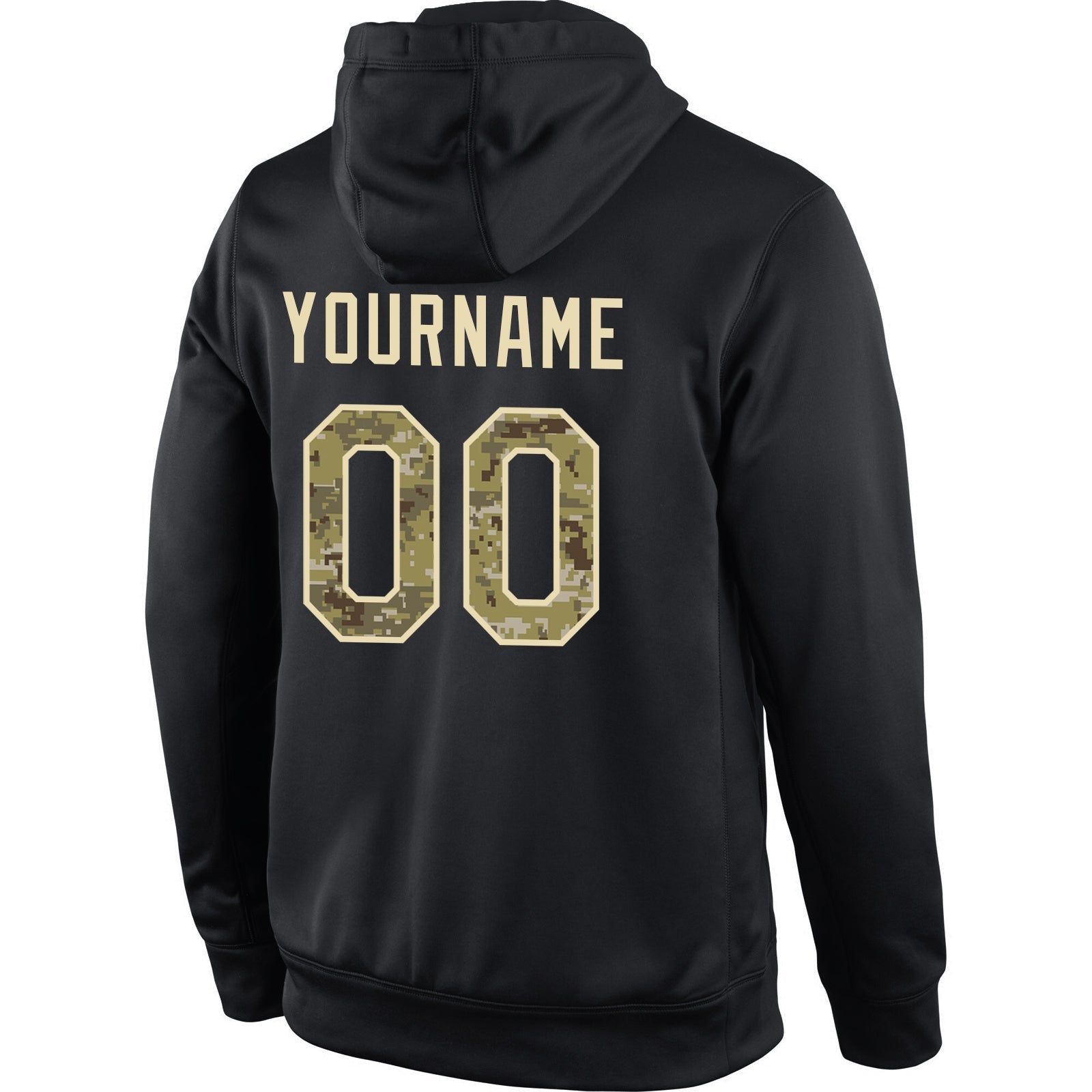 Custom Stitched Black Camo-Cream Sports Pullover Sweatshirt Hoodie view 3