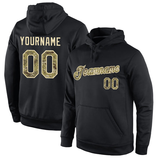 Custom Stitched Black Camo-Cream Sports Pullover Sweatshirt Hoodie - Main View