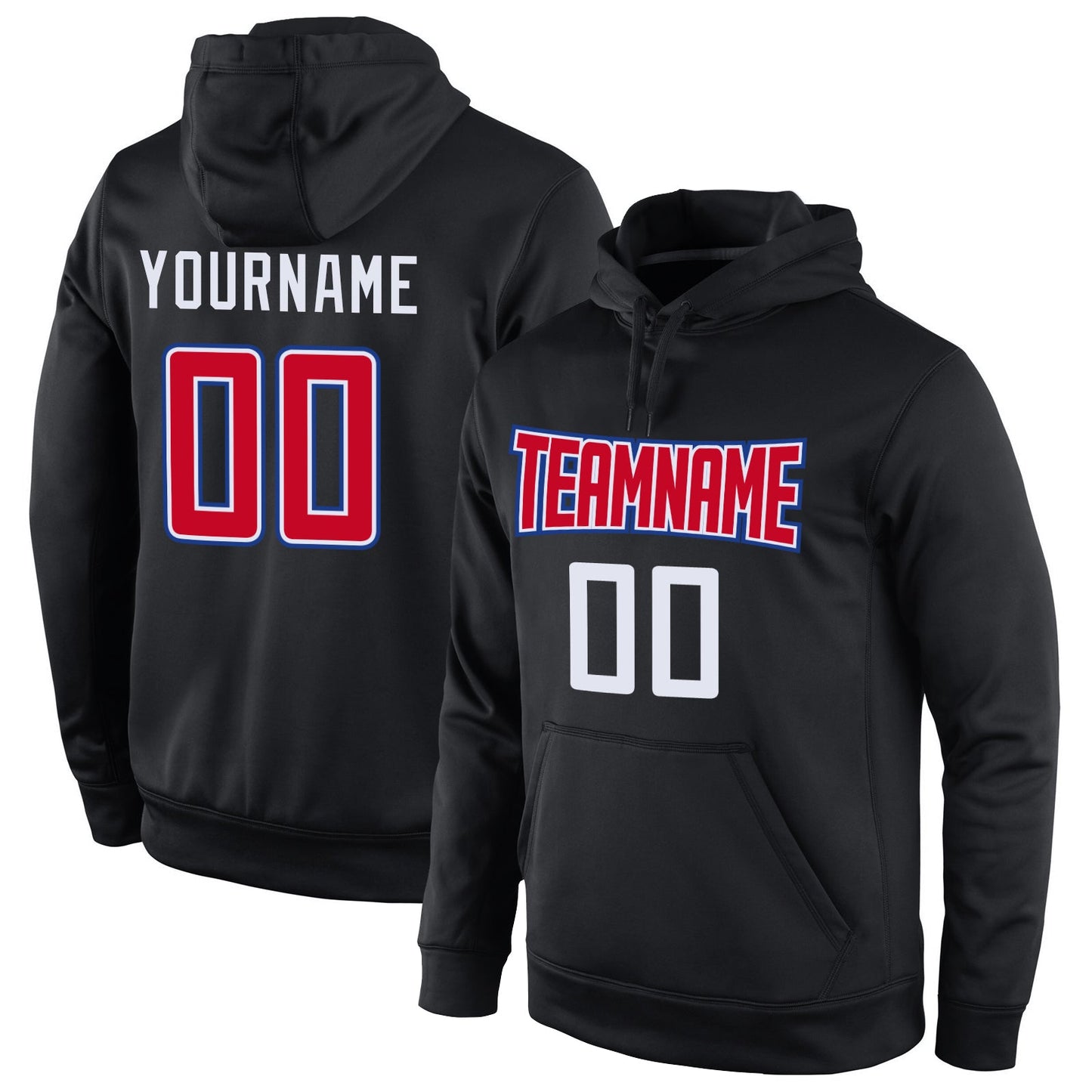 Custom Stitched Black Red-White Sports Pullover Sweatshirt Hoodie - Main View