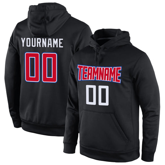 Custom Stitched Black Red-White Sports Pullover Sweatshirt Hoodie - Main View