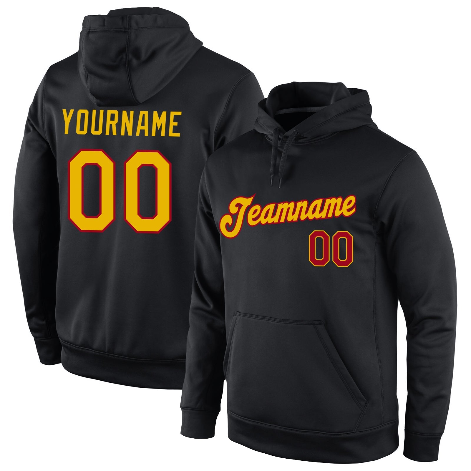 Custom Stitched Black Gold-Red Sports Pullover Sweatshirt Hoodie - Main View