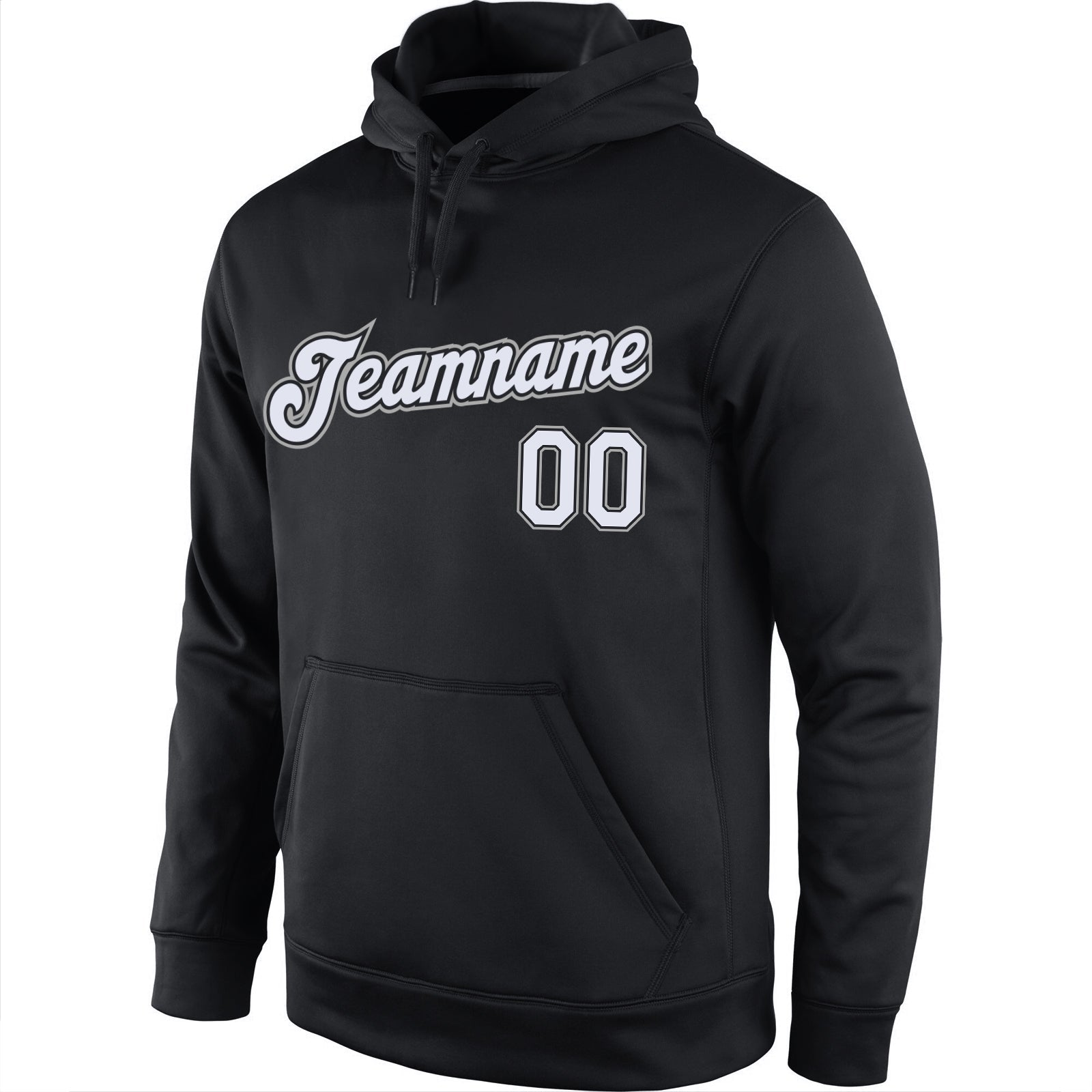 Custom Stitched Black White-Gray Sports Pullover Sweatshirt Hoodie view 3