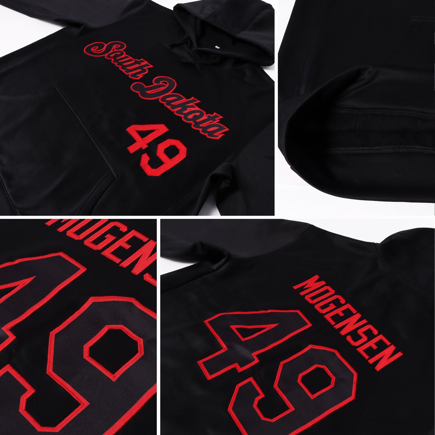 Custom Stitched Black Black-Red Sports Pullover Sweatshirt Hoodie view 2