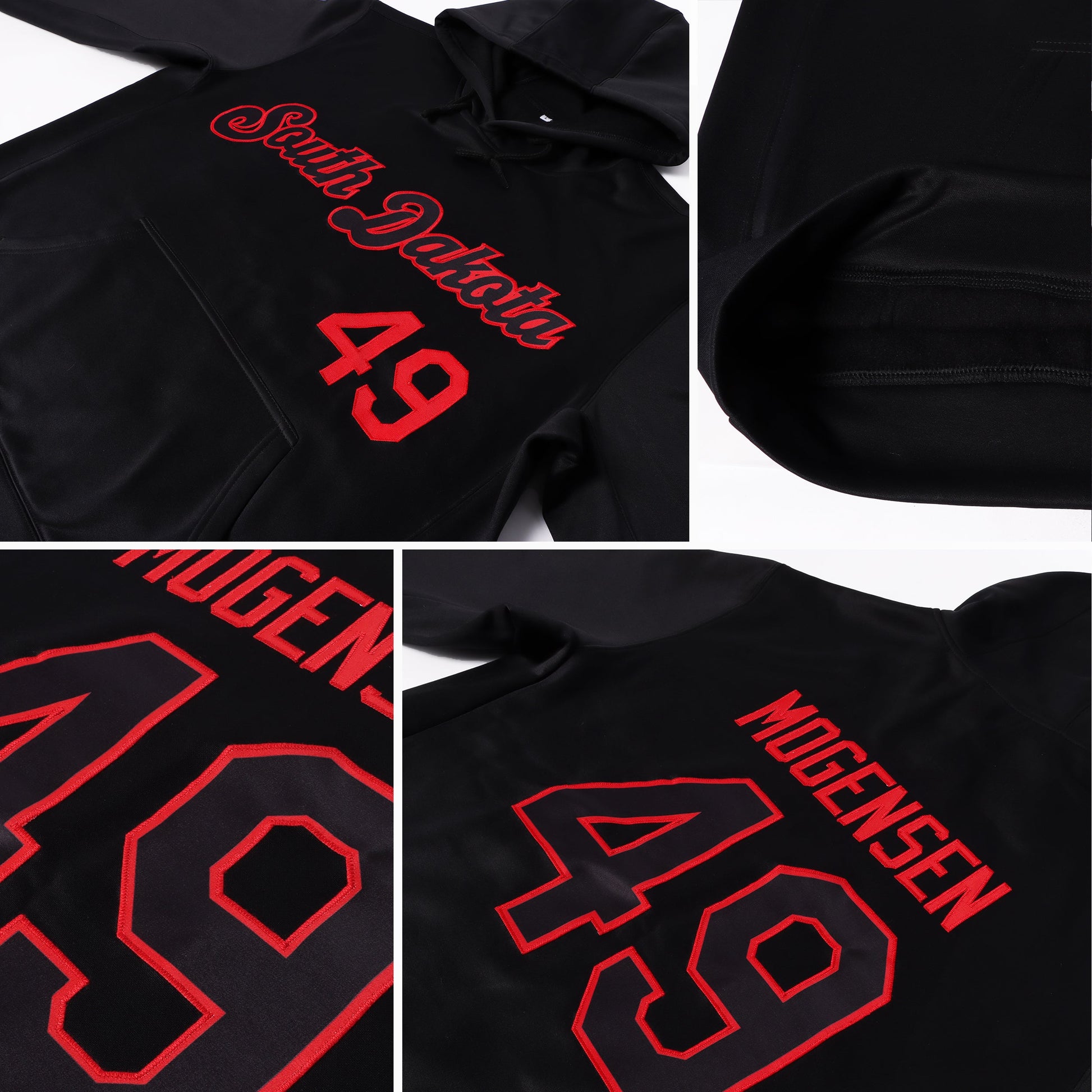 Custom Stitched Black Black-Red Sports Pullover Sweatshirt Hoodie view 2