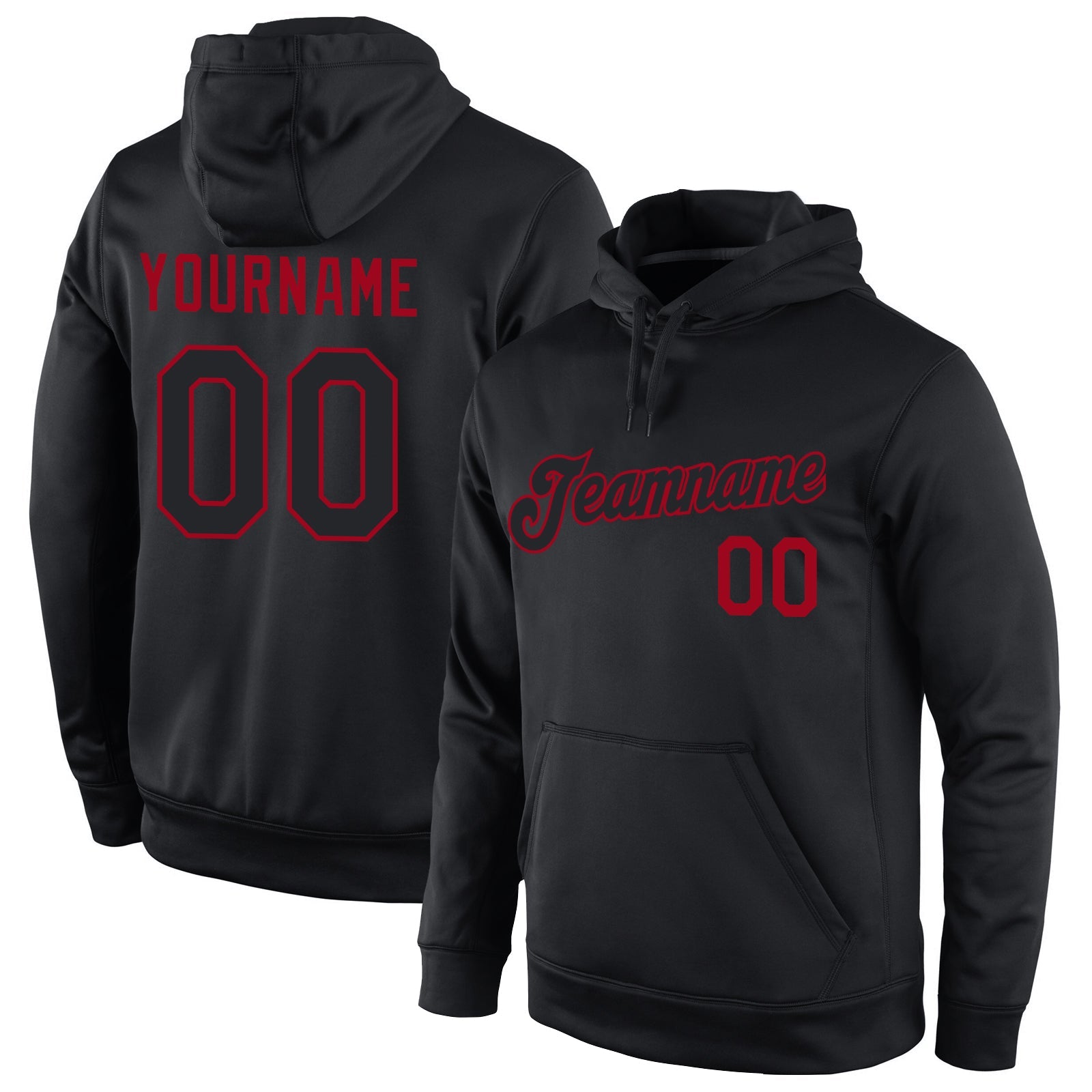 Custom Stitched Black Black-Red Sports Pullover Sweatshirt Hoodie - Main View