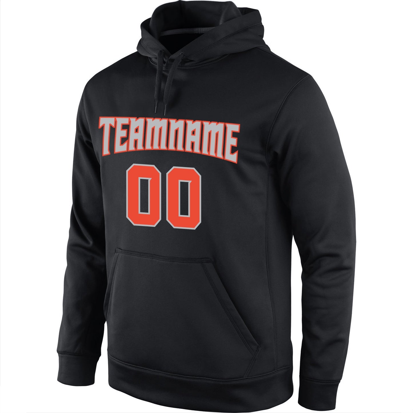 Custom Stitched Black Orange-Gray Sports Pullover Sweatshirt Hoodie view 2
