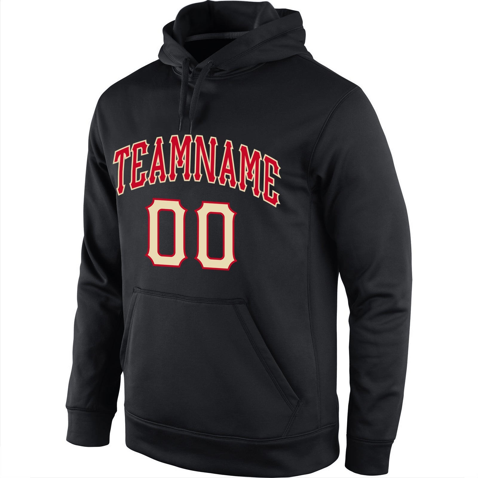 Custom Stitched Black Red-Cream Sports Pullover Sweatshirt Hoodie view 2