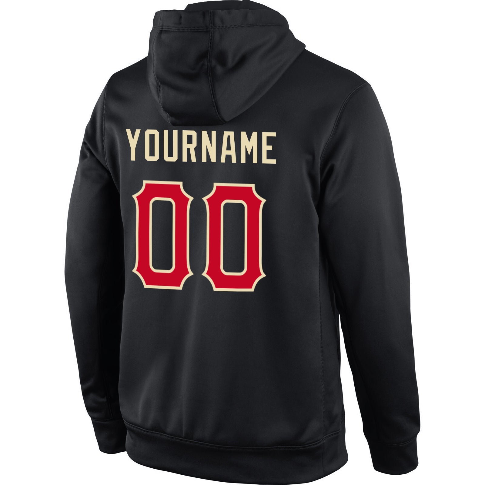 Custom Stitched Black Red-Cream Sports Pullover Sweatshirt Hoodie view 3
