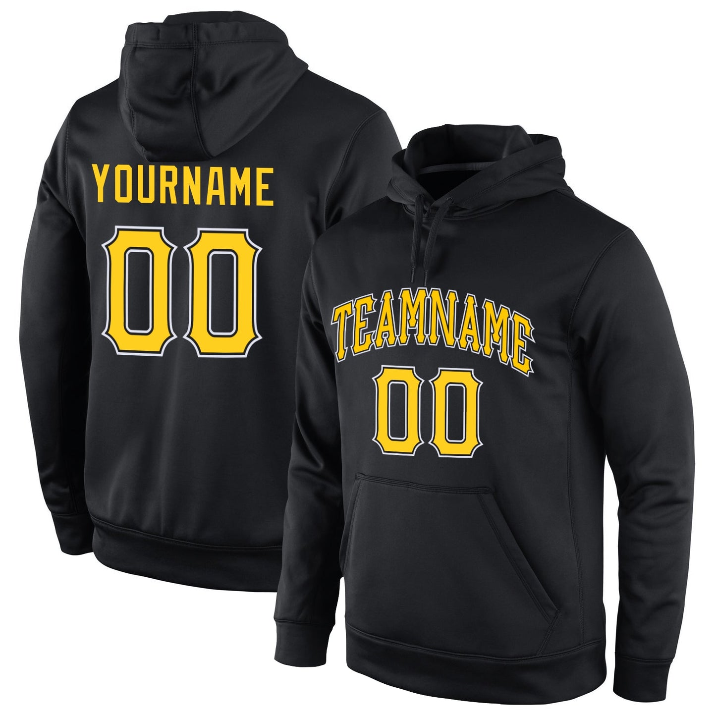 Custom Stitched Black Gold-White Sports Pullover Sweatshirt Hoodie - Main View